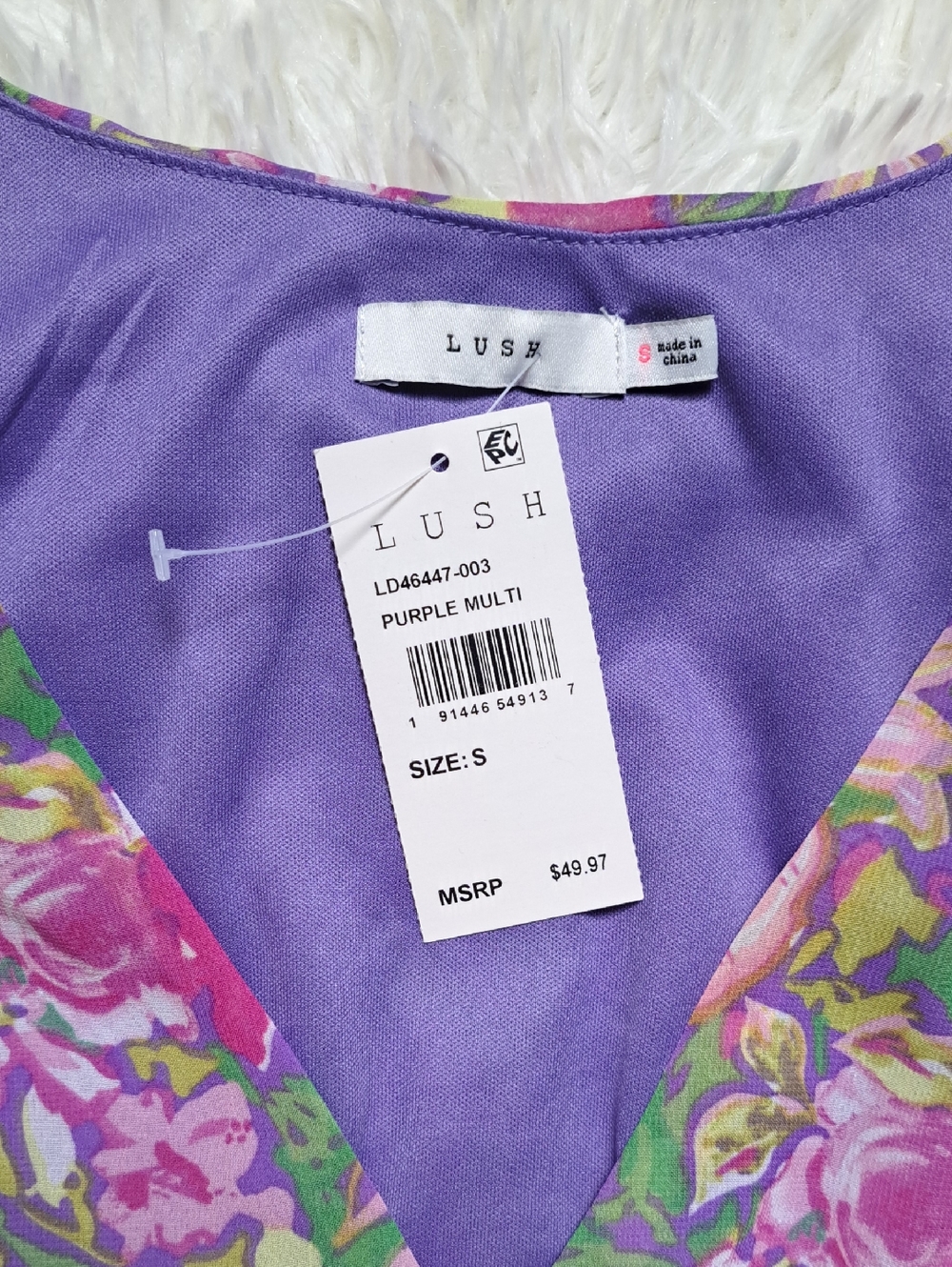 Lush Floral Faux Wrap Long Sleeve Mini Dress Purple Pink NWT Small - Picture 12 of 16